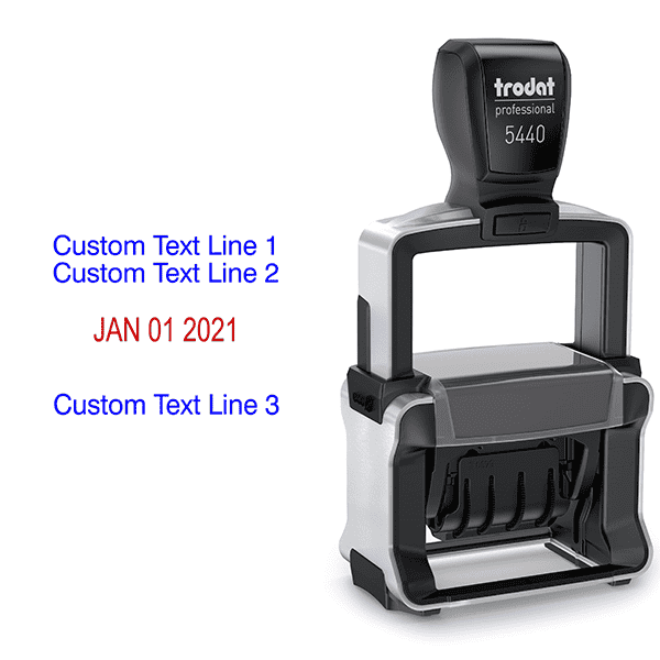 Trodat Professional 2 Top Lines 1 Bottom Date Stamp Body and Design