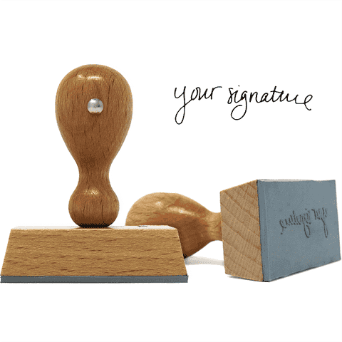Small Signature Euro Hand Stamp with Wooden Handle and 1/2" x 1 1/2" Impression Size