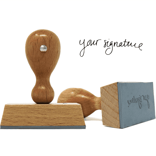 Small Signature Euro Hand Stamp with Wooden Handle and 1/2" x 1 1/2" Impression Size