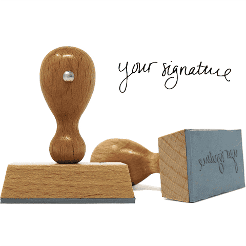 Medium Signature Euro Hand Stamp with Wooden Handle and 3/4" x 2" Impression Size