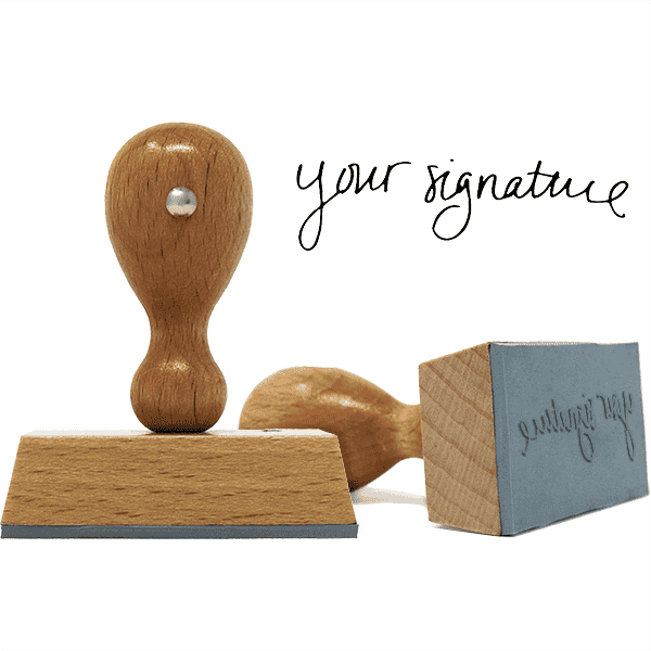 Large Signature Euro Hand Stamp with Wooden Handle and 1" x 2 3/8" Impression Size