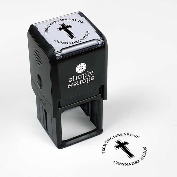 Library book stamp impression and self-inking stamp body with white background