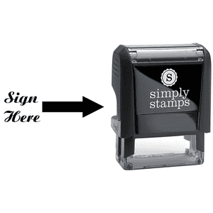 Sign Here Script Font Self Inking Stamp Body and Design