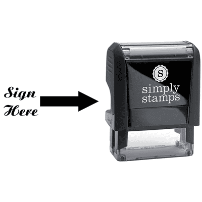 Sign Here Script Font Self Inking Stamp - alternate view