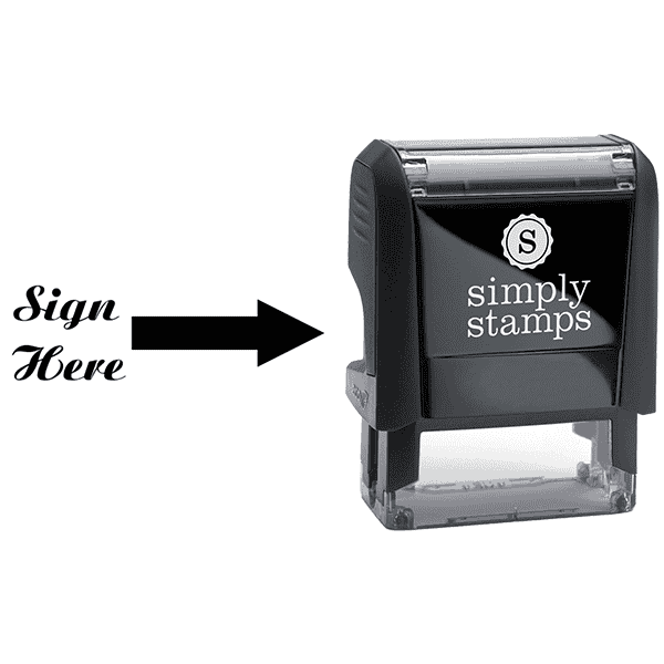 Sign Here Script Font Self Inking Stamp Body and Design