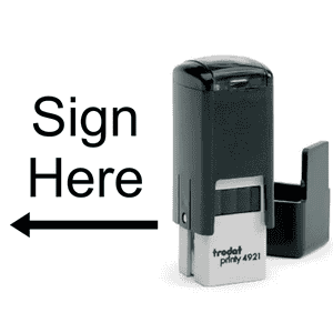 Sign Here Left Arrow Self Inking Stamp Body and Design