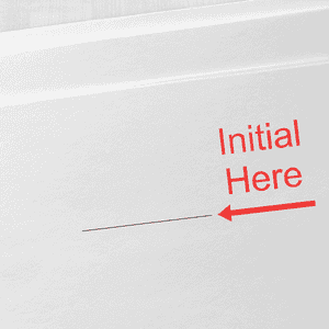 Initial Here Left Arrow Self Inking Stamp Imprint Example