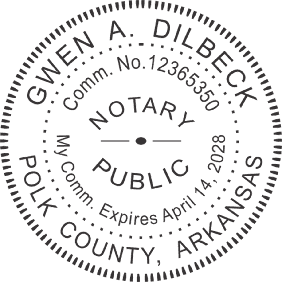 Arkansas Notary Pink - Round Design Imprint Example