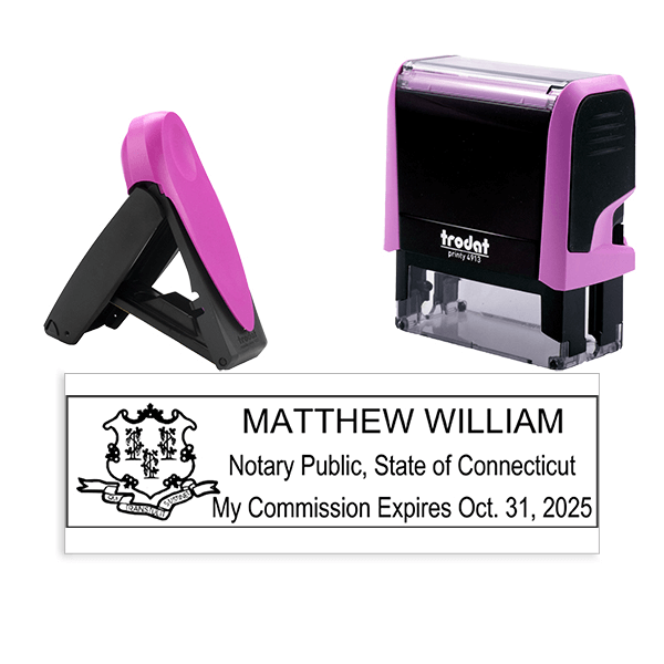 Connecticut Pink Rectangle Notary Stamp