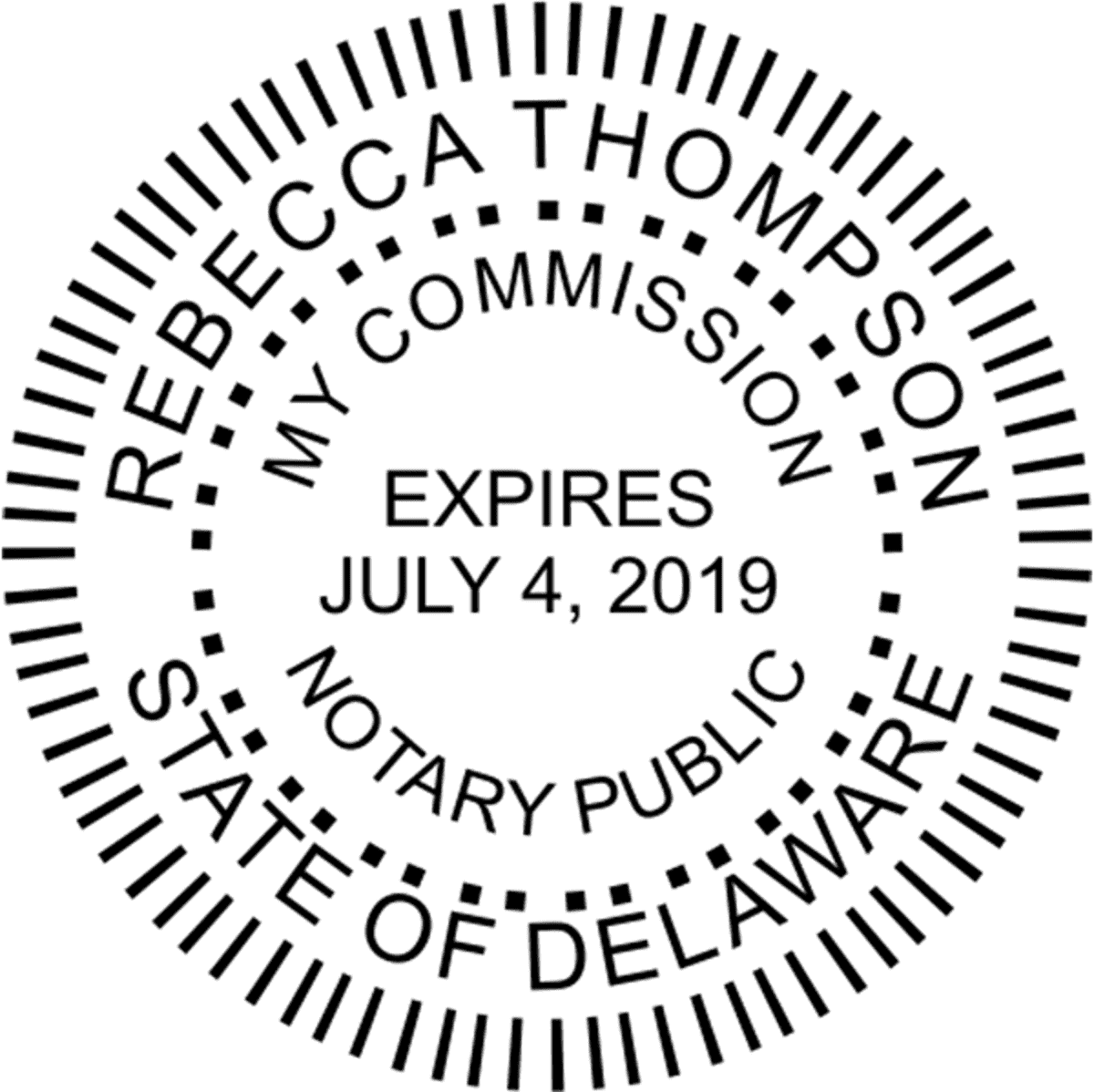 Delaware Notary Pink - Round Design Imprint Example