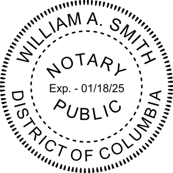 District of Columbia Notary Pink Seal - Round Design Imprint Example