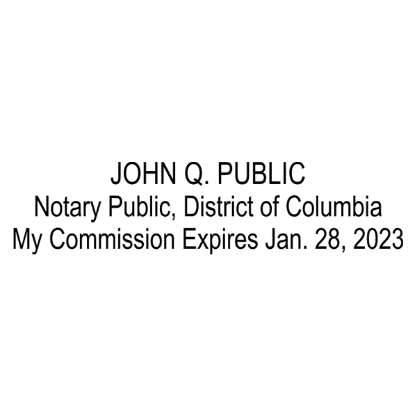 District of Columbia Notary Pink Stamp - Rectangle Imprint Example