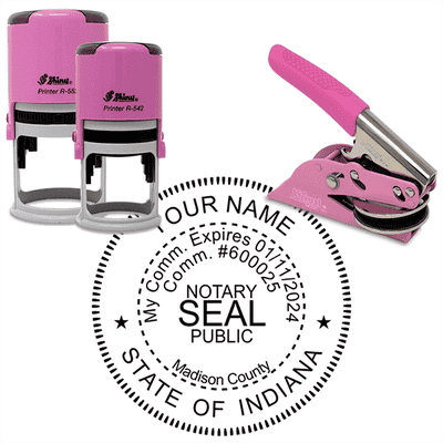 Indiana Notary Pink - Round Design Seal - alternate view