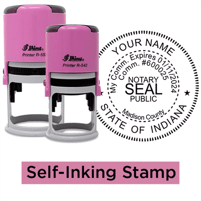 Indiana Notary Pink - Round Design Seal - alternate view