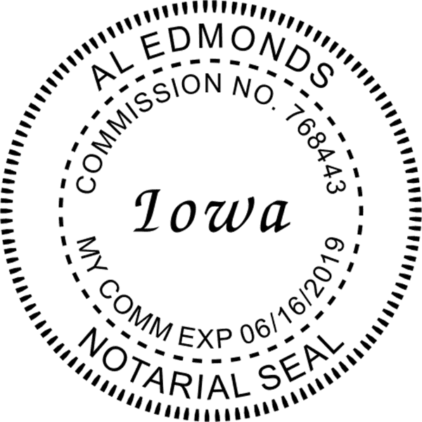 Iowa Notary Pink - Round Design Imprint Example