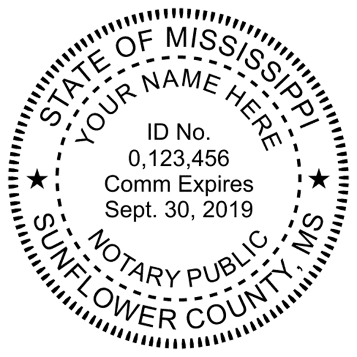 Mississippi Notary Pink - Round Design Imprint Example