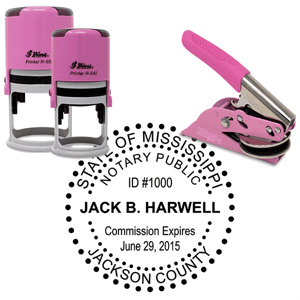 Mississippi Notary Pink Dots Border - Round Design Seal