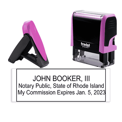 Rhode Island Notary Pink Stamp - Rectangle