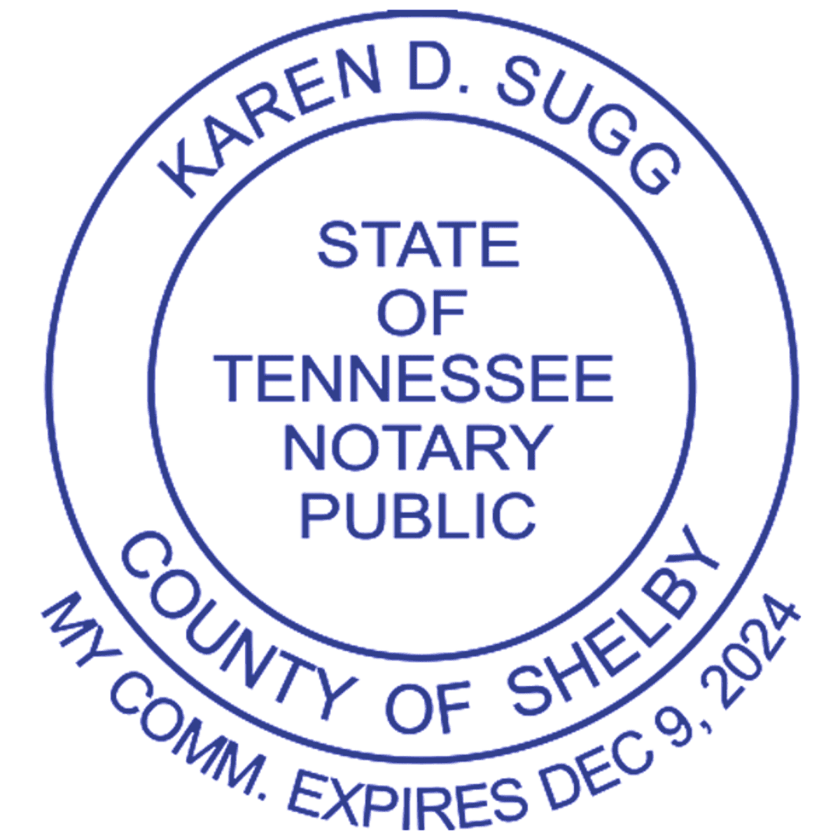 Tennessee Notary Pink Stamp With Date Below - Round Design Imprint Example