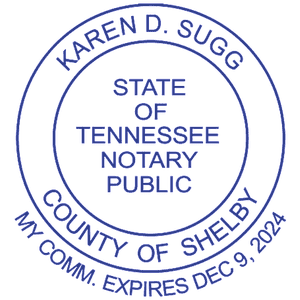 Tennessee Notary Pink Stamp With Date Below - Round Design Imprint Example