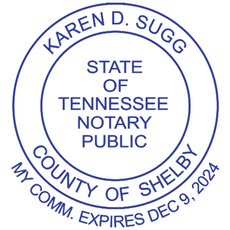 Tennessee Notary Pink Stamp With Date Below - Round Design Imprint Example