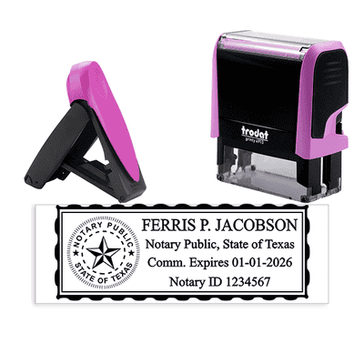 Texas Pink Rectangle Notary Stamp - alternate view