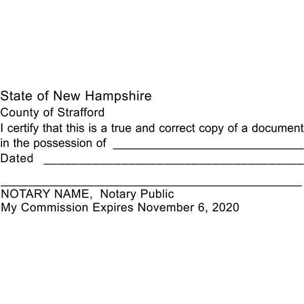 New Hampshire Certified True Copy Notary Stamp Imprint Example