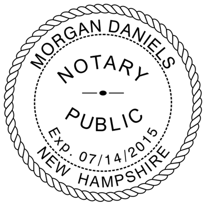 New Hampshire Notary Pink Stamp - Round Design Imprint Example