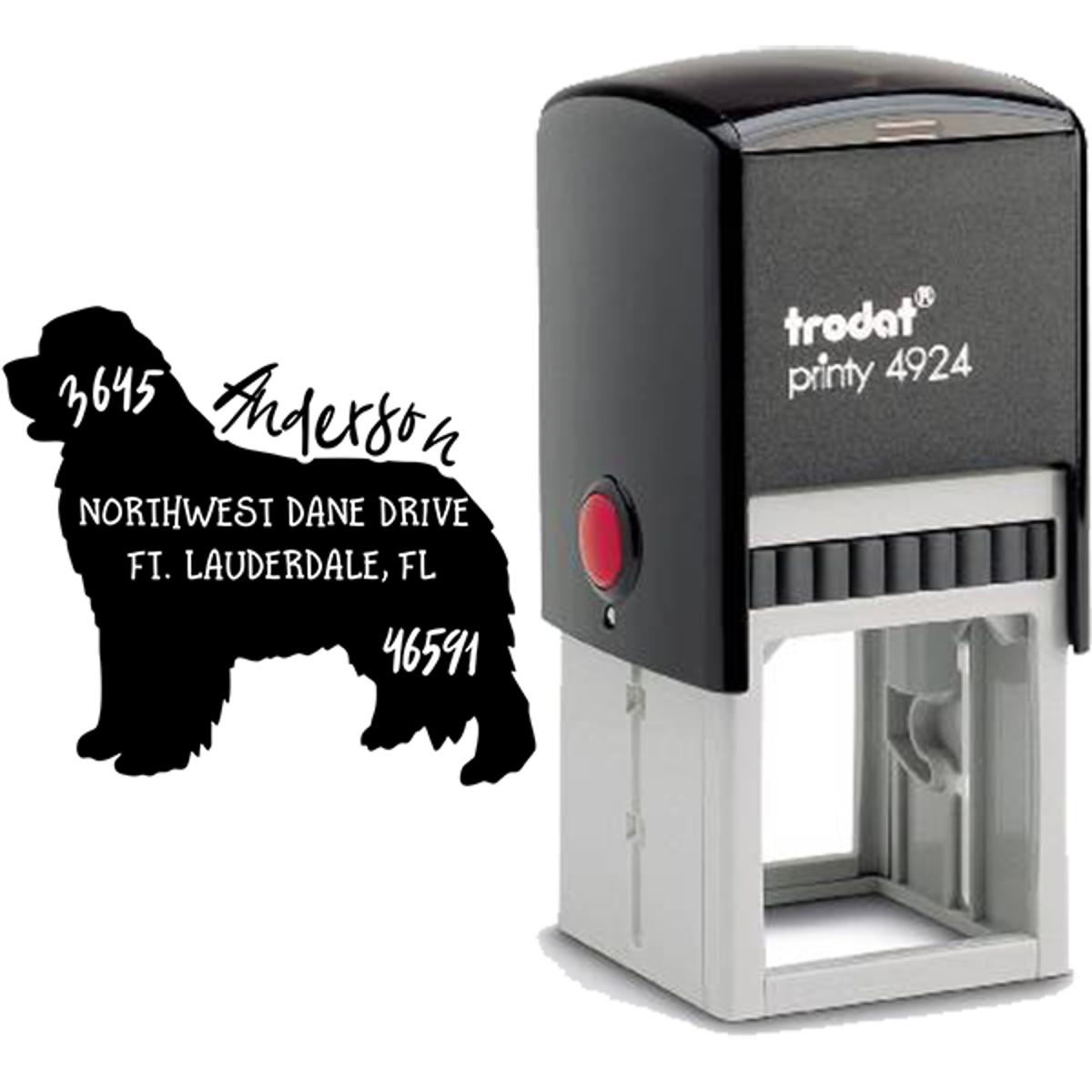 Newfoundland Dog Address Stamp Body and Design