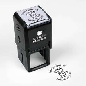 Library book stamp impression and self-inking stamp body with white background