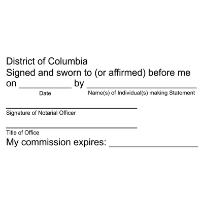 District of Columbia Jurat Notary Stamp - alternate view