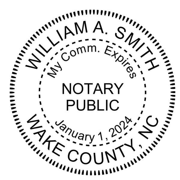 Zoomed impression of the North Carolina Notary With Expiration Date Round Stamp