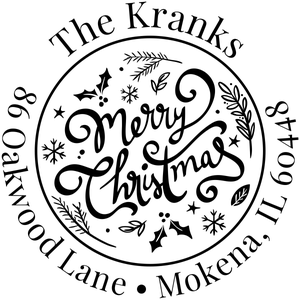 Merry Christmas Script Round Address Stamp