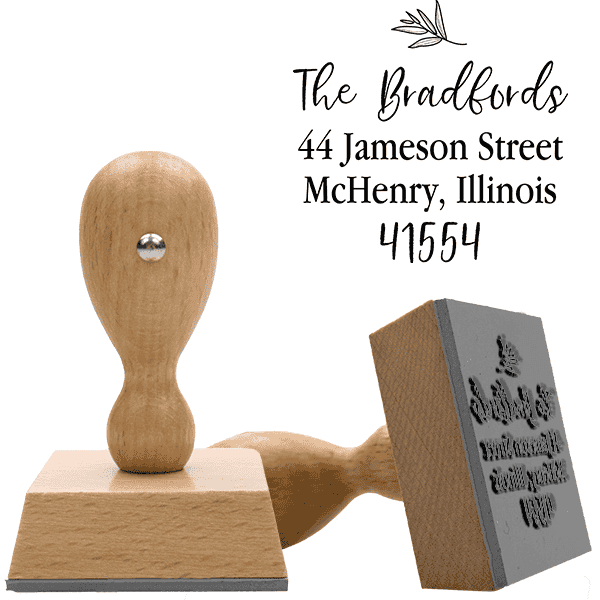 Olive Branch European Wood Handle Address Stamp Body and Design