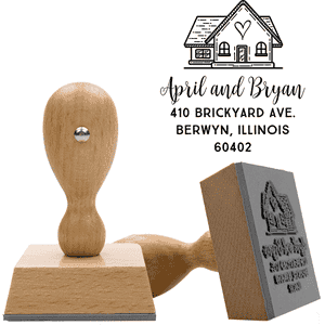 Home is Where the Heart is European Wood Handle Address Stamp Body and Design
