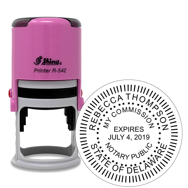 Delaware Round Pink Notary Stamp