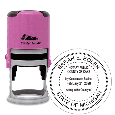 Michigan Round Pink Notary Stamp - alternate view