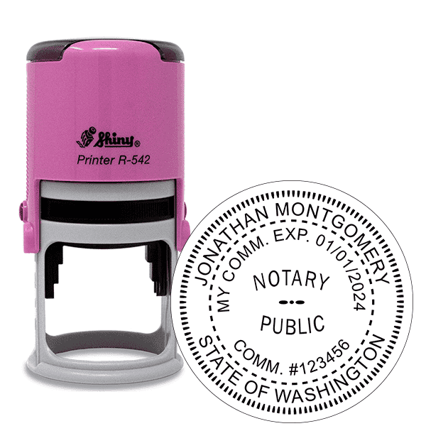 Washington Round Pink Notary Stamp