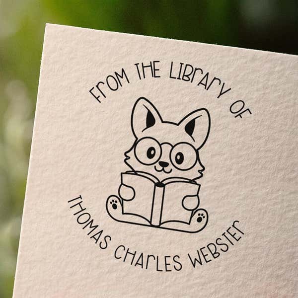 Personalized book stamp impression on white paper