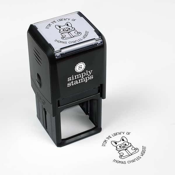 Library book stamp impression and self-inking stamp body with white background
