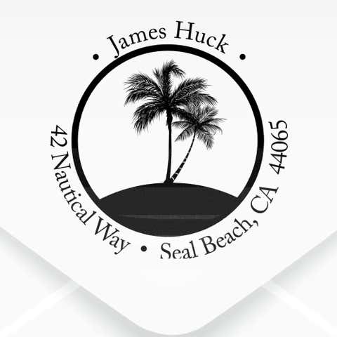 Nautical Palm Trees Round Address Stamp