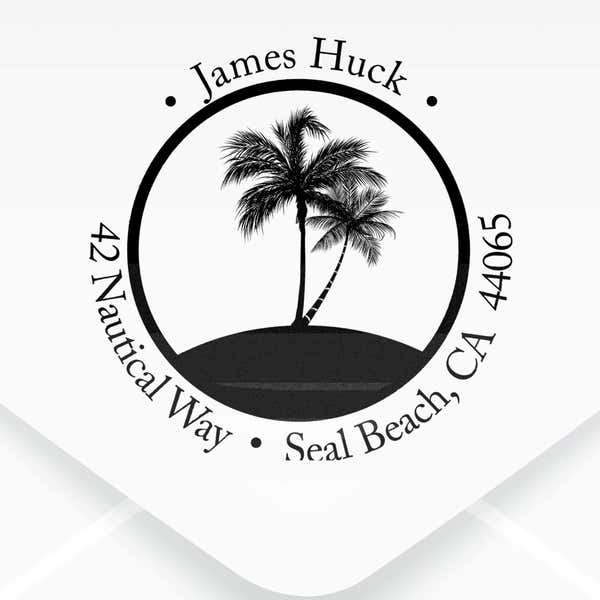 Nautical Palm Trees Round Address Stamp