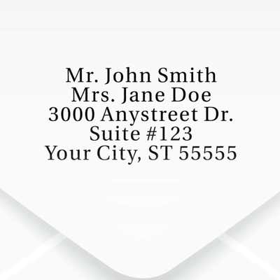 Serif Custom 5 Line Stamp Imprint Example on an envelope
