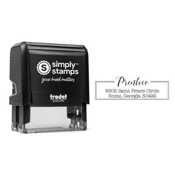 Prentice Fancy Border Address Stamp impression and stamp body