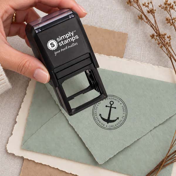 Anchor Round Address Stamp - Self-Inking Imprint Examples on Envelopes