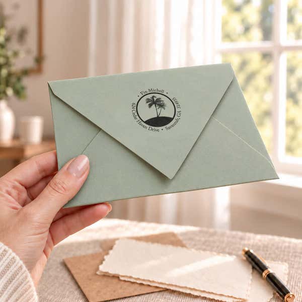   Palm Trees address stamp example on an envelope