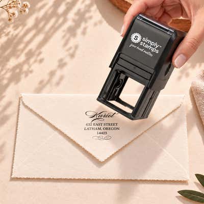 Cursive Deco Bow Return Address Stamp - alternate view