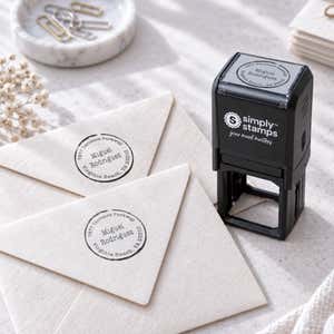 Lancaster Round Border Address Stamp Imprint Example on two envelopes