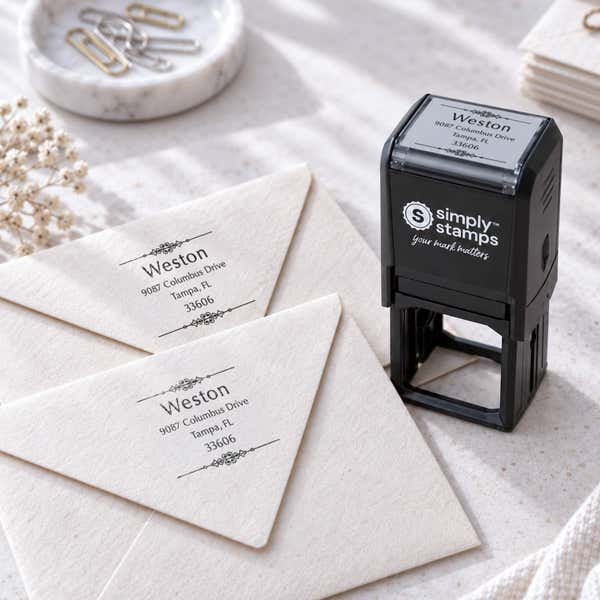 Weston Vintage Address Stamp Imprint Example on envelopes