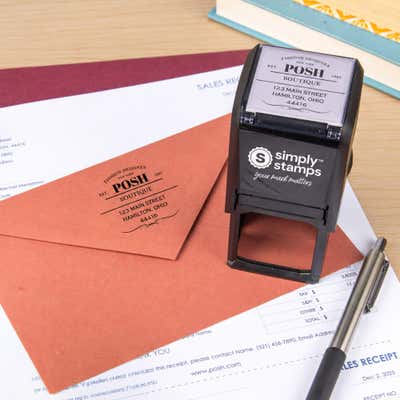 Vintage Logo Address Stamp - Customizable - Self-Inking, Pre-Inked, Wood Handle (1.5" or 2") - alternate view